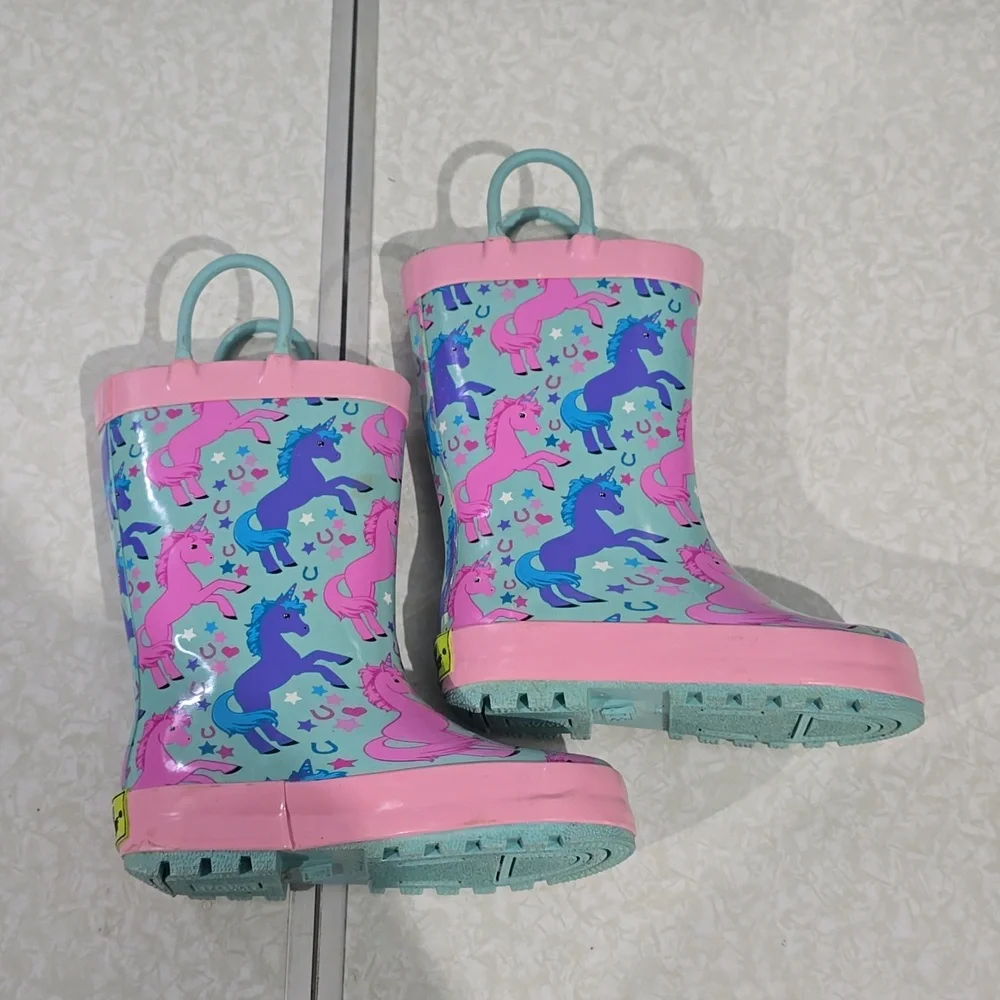 Girl’s Western‎ Chief Lucky Unicorn turquoise Rain Boots Size 7/8
